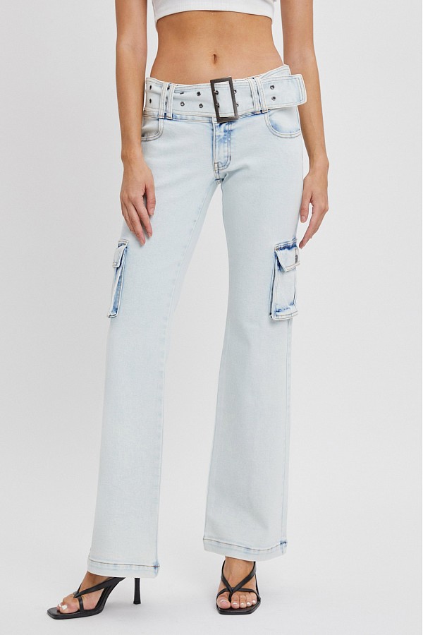 Low Rise Cargo Flare Jean with Denim Belt
